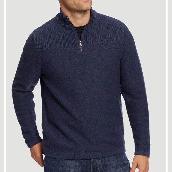 Flag and Anthem Charmaine Mixed Stitch 1/4 Zip Mockneck Sweater M Navy Nwt - Picture 1 of 8